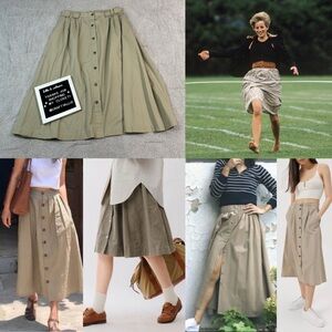 Vintage Sweetbriar Khaki / Tan A-Line Button Skirt | Women’s 16